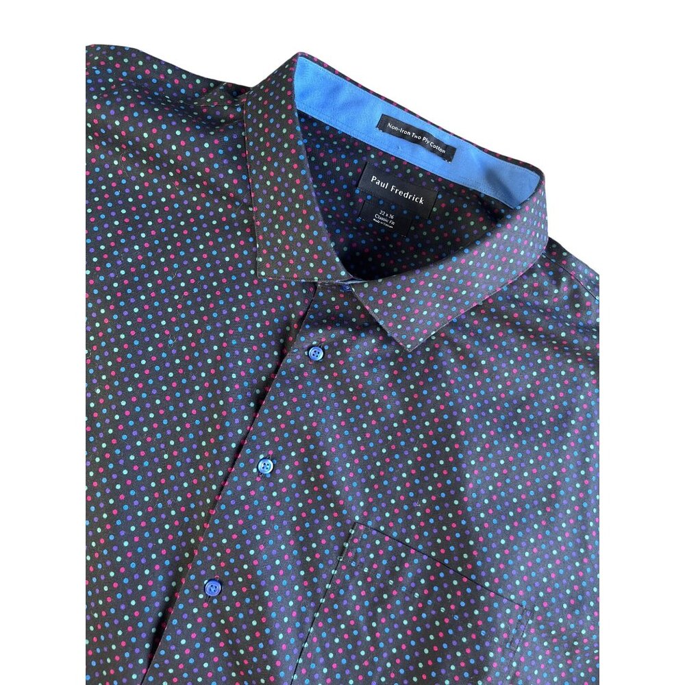 Paul Fredrick Mens Non-Iron Two Ply Cotton Classic Fit Shirt Polka Dot 22x36
